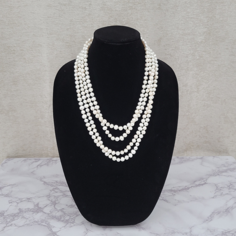Elegant 100" White Pearl Necklace